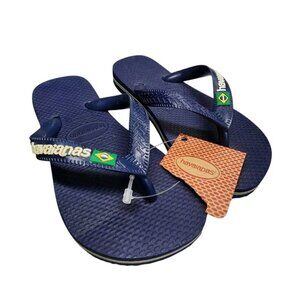 Havaianas NEW Flip Flops Sandals‎ Beach Unisex Size 13C- 1 Year Navy Blue Yellow